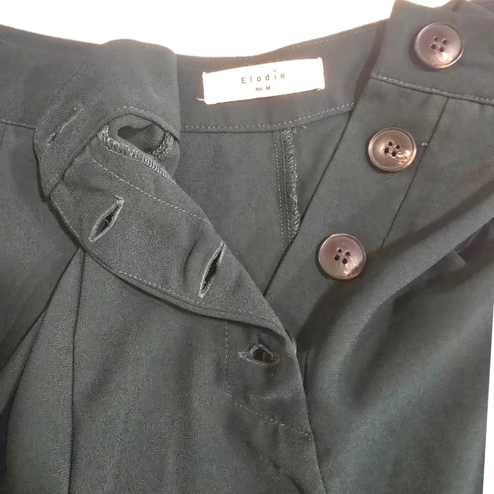 Elodie Dark Green High Waisted Wide Leg Cropped Trousers Side‎ Buttons Size M - Picture 6 of 9
